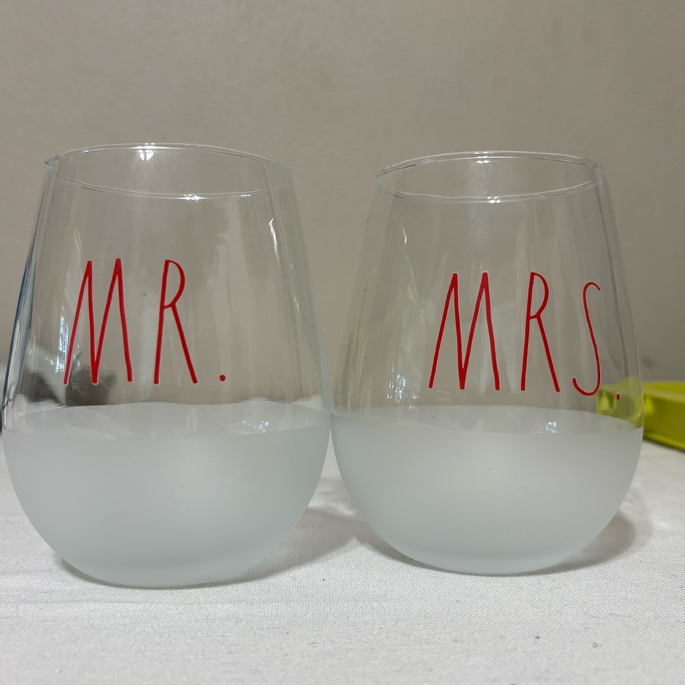 Rae Dunn Mr. and Mrs. Stemless Glass Set - Red and White